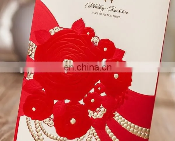 Wedding Items Chinese 6039 Red Big Flower Free Customized Wedding Invitation Card photo-2