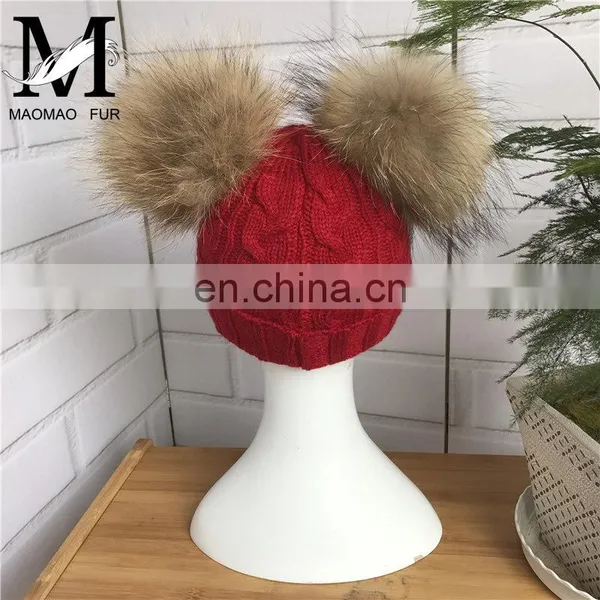 Kids Knitted Hats With Double Fur Balls Baby Cute Winter Warm Beanies Hats Baby Knitted Hat photo-6