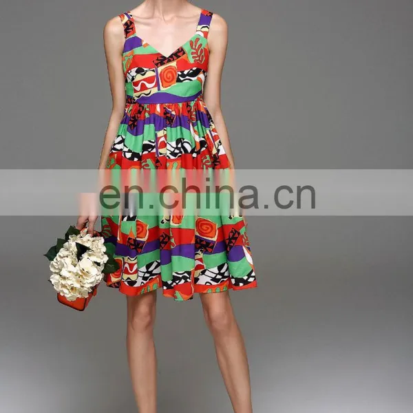 Ladies High Quality Linen v Neck Dress Designs Wide Strap Dress photo-6