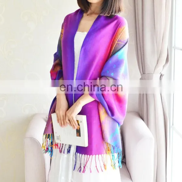 Rainbow Cotton Plumage Jacquard Pashmina Hijiab Shawl photo-5