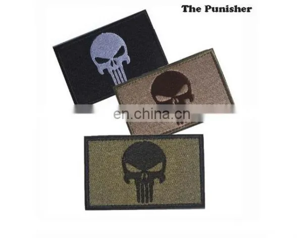 Wholesale Stock 3D Puff American USA Flag With Punisher Skull Embroidery Patch Merrowed Border Patch2017 Best Seller Embroidery photo-2