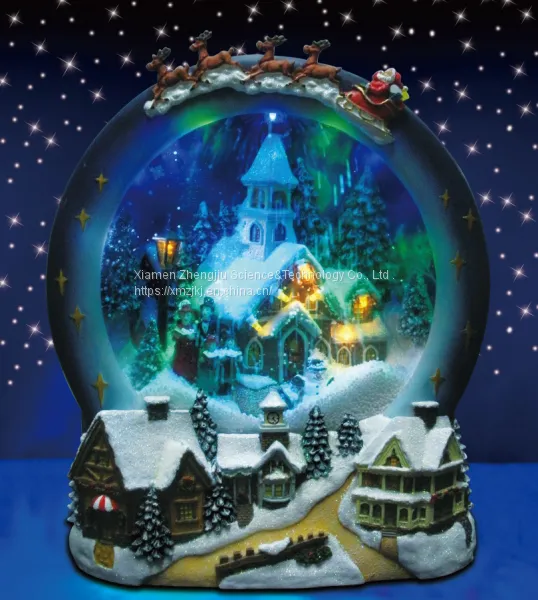 LED Snowing Church Scene Led Light Family Play Snowman Polyresin Christmas House Decoration photo-3