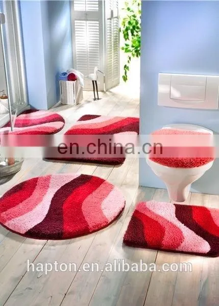 100% Micropolyester Abstract Art Colorful Jacquard Bathroom 5 Piece Set Tufted Anti-slipping Latex Back Floor Bathroom Mat Rug photo-4