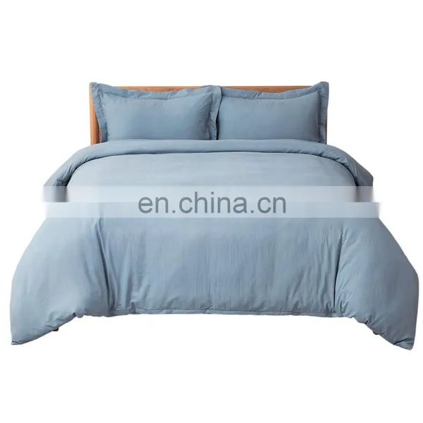China Wholesaler Luxury Plain Washed Microfiber Twin OEKO Blue Grey Bedding photo-7
