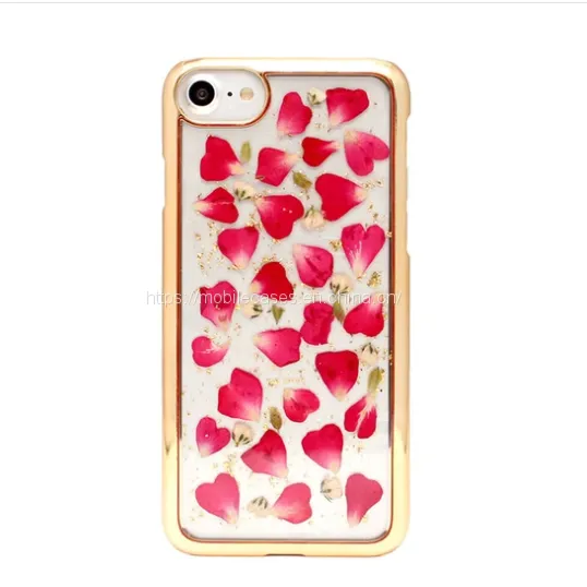 Golden Edge Epoxy Phone Case Flower Phone Case Floral Mobile Cover photo-2