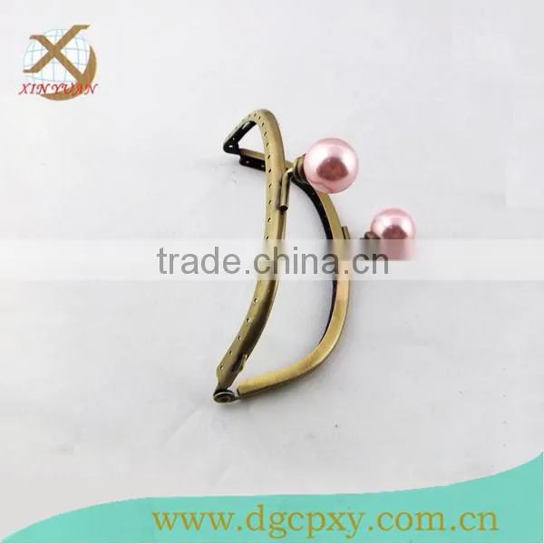ChInese Manufacturer Antique Brass DIY Sewing Coin Purse Frames Pink Beads Kiss Clasp photo-2
