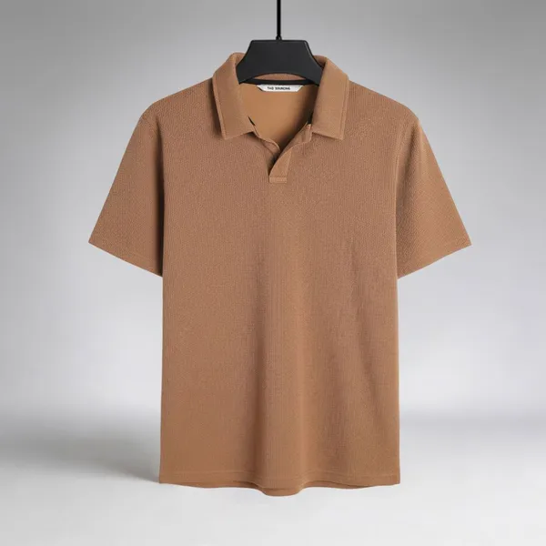 Men’s Brown Regular Fit Polo Shirt 250 GSM 100% Polyester Fake Cotton Sweater Jacquard