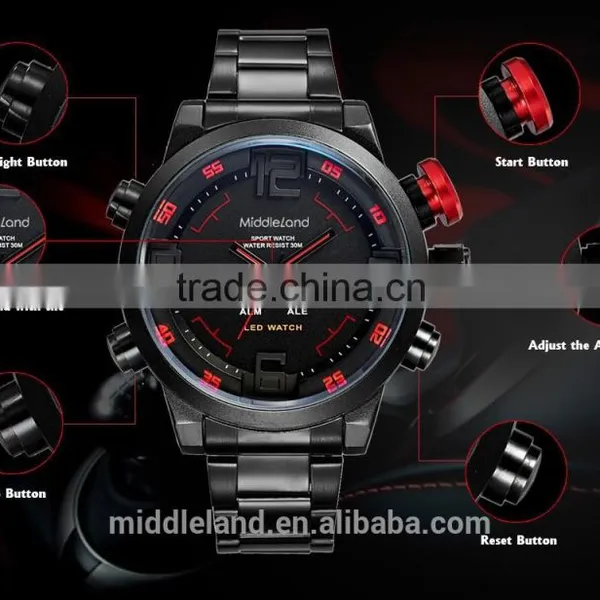 2015 MIDDLELAND Fashion Sport 3ATM Quartz Stainless Steel Wristwatch for Men photo-6