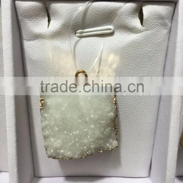 Druzy Quartz Natural Stone Irregular 18K Gold Plated Raw Stone Pendant Necklace For Women Quartz Necklace photo-3