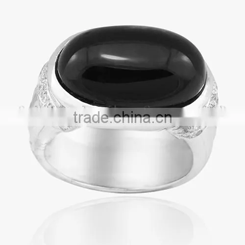Elegant Vintage Design Black Jade Pure Silver Ring photo-4