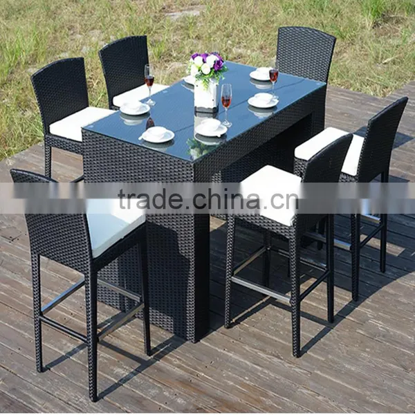 Outdoor Patio Plastic Resin Rattan Weaving Wicker High Back Bar Chairs photo-5