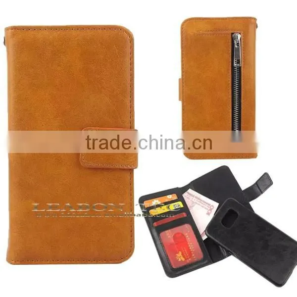 2015 New Design Factory Supplier 2 in 1 Detachable Wallet Leather Case for Samsung S6, Back Case Cover, Mobile Phone Case