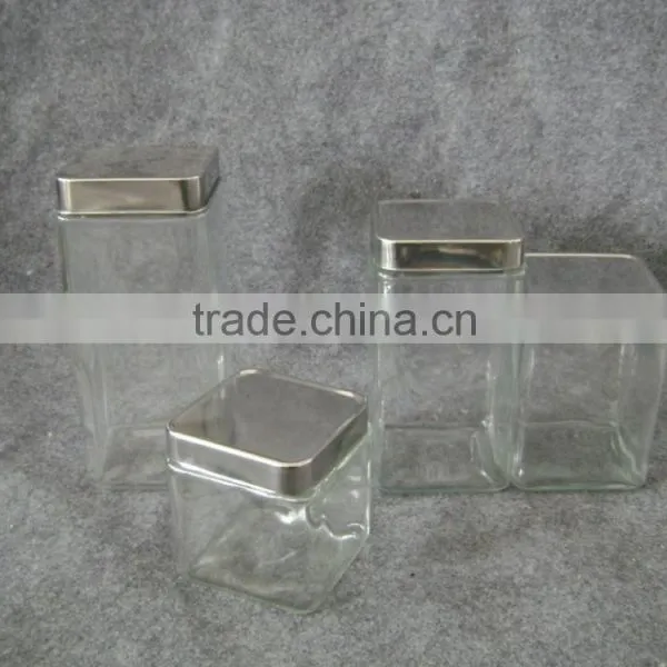 Clear Square Glass Jar With Metal Lid photo-4