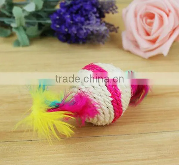 QQ Pet Factory Cat Toy Sisal Scratch With Colorful Feather Sisal Ball Cat Toy photo-3