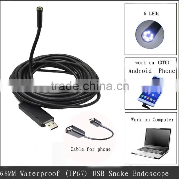 Diameter 5.5MM Waterproof android mobile internet borescope usb endoscope