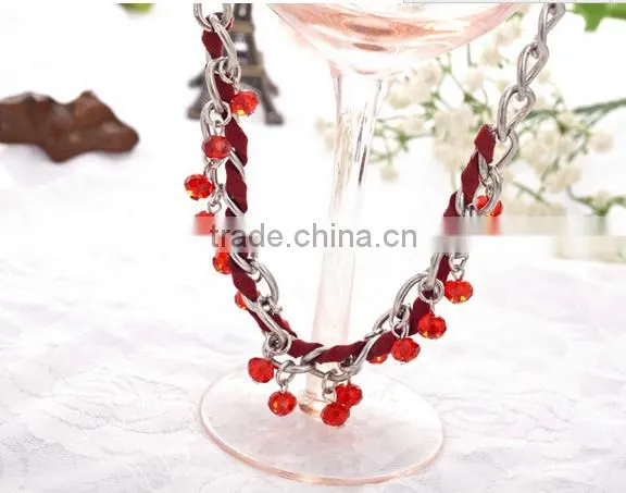 Exclusive Design National Hand-woven Red Roped Beaded Curved Needle Diy Crystal Necklace Choker Necklace