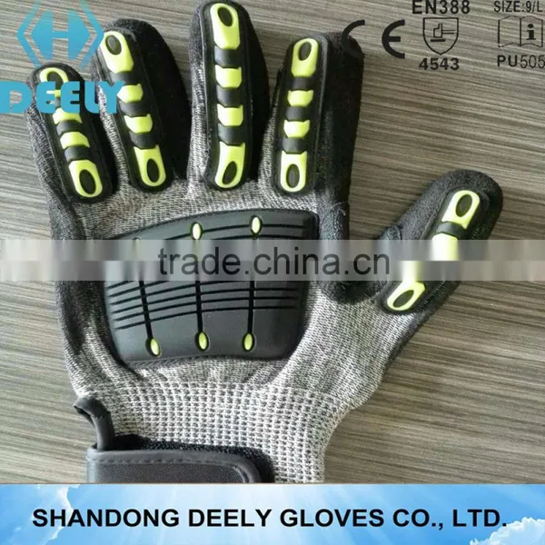 Top Quality 13 Guage HPPE Cut Resistant TPR Knuckle Protection Glove,shock Proof Cut Level 5 Glove,nitrile Coated Glove