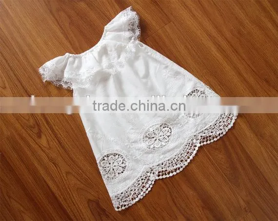 Embroidery Lace Ruffle Neck Long White Baby Girl Dress Gown Naming Ceremony Wedding Dress Children Frock Model HSR5905 photo-4