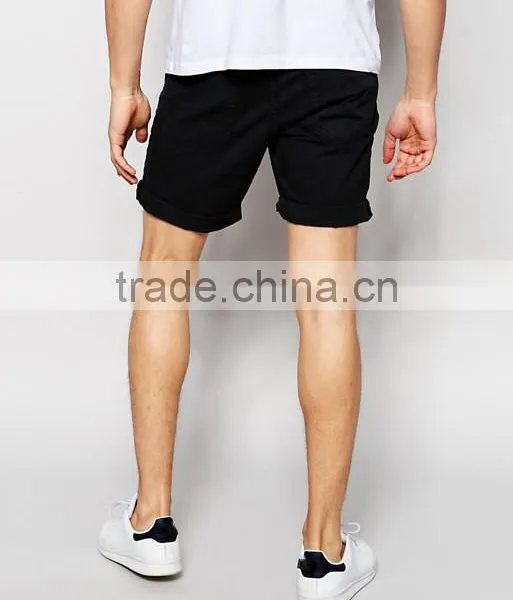 2016 Hot Sale Latest Custom Five Pockets Men's Black Slim Fit 98% Cotton 2% Elastane Stretch Denim Zip Fly Casual Shorts photo-2