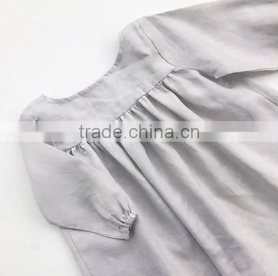 Babydoll Dress In Linen Fabric Elastic Cuffs Baby Girls Dress Designs Plus Size photo-3