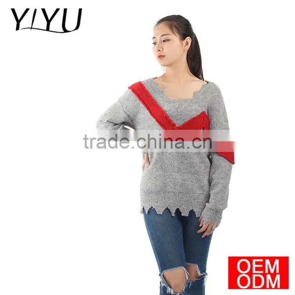 Custom Tassel Edges Color Block V-neck High School Uniform Sweater