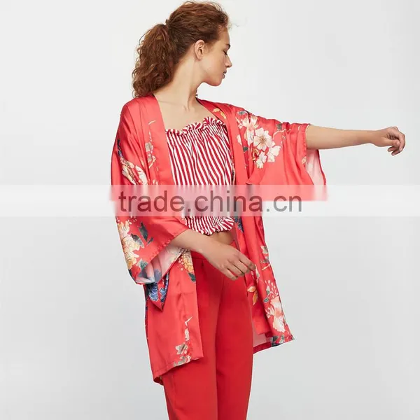 VARIOUS COLORS Floral Print Ladies Elegant Long Sleeve Kimono photo-2