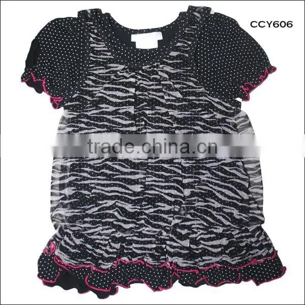 Wholsale New Summer Fashion Style Black Cvc Floral Chiffon Bonny Mini Kids Girls Fake Two Piece t Shirt photo-2