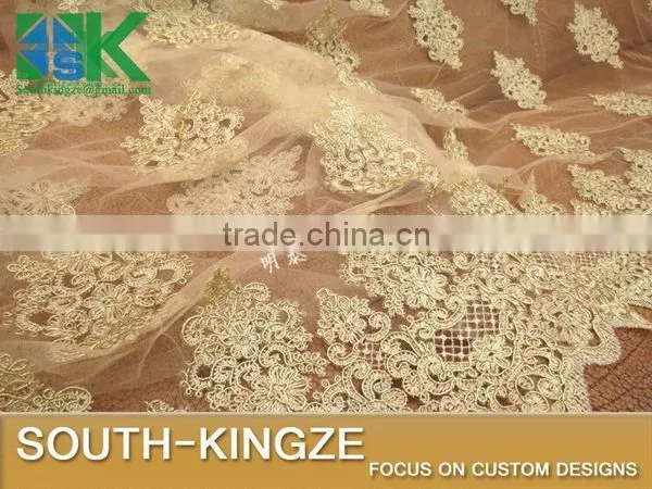 2016 Fashion Lace Fabric Light Beige Bone Spur Lace Lace Car Full of Gold Lace,dress Fabric. Garment Accessories, Lace Cloth 120