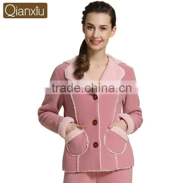 Latest Design Qianxiu Women Winter Polyester Fleece Sleepwear