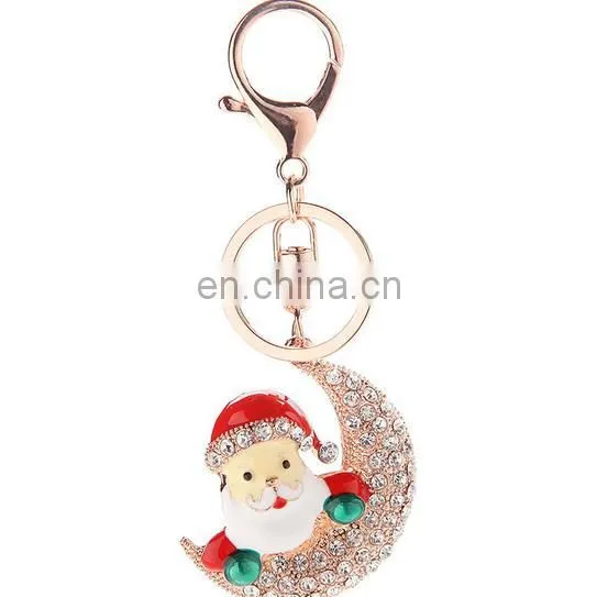 Stock Christmas Gift Charm Lady Rhinestone Metal Christmas Stockings Keychain photo-3