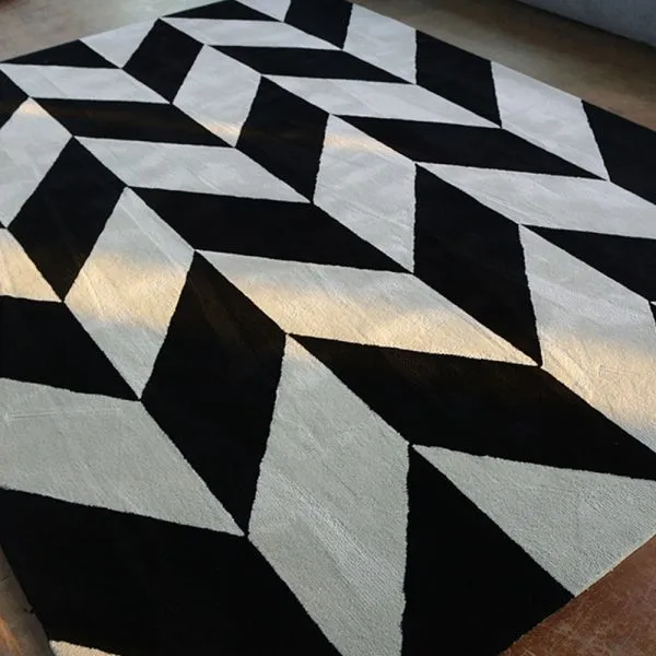 Black And White Color Chevron Pattern Carpet Stereoscopic Area Rugs For Living Room photo-2