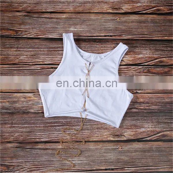 Cheap Nice Women Ladies Sexy Sleeveless Low-cut Vest Metal Chain Crop Tops Hot Night Club Wear photo-7