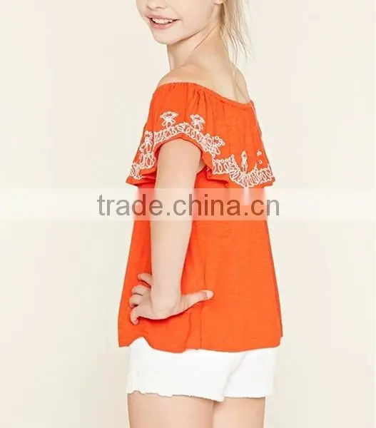 Latest Design Summer Tops 2016 off Shoulder Floral Embroidery Design Top photo-2