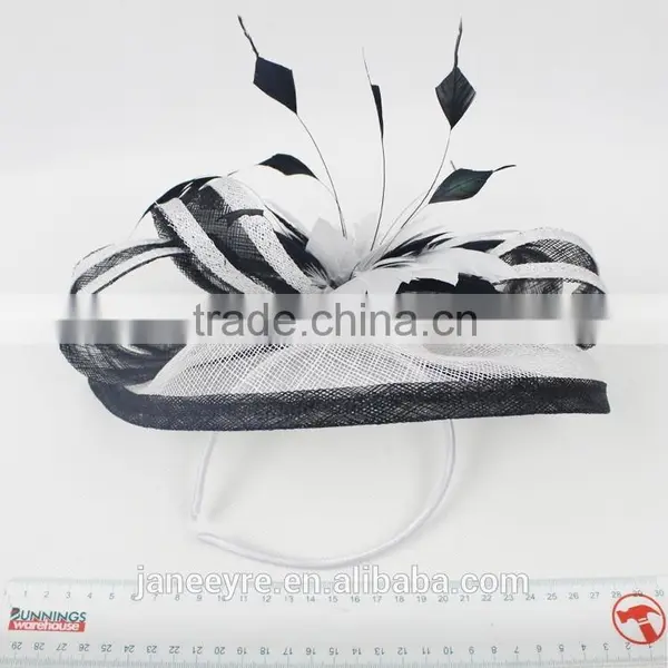 Wholesale Party/Church/Races White/Black Sinamay Base Fascinator Hat photo-5