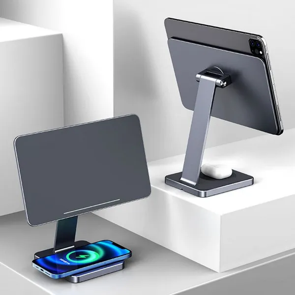 2022 Aluminum Desktop Lazy Magnetic Tablet Display Stand for IPad Pro 12.9 10.9 11 Inch With Wireless Charging Magnet Holder