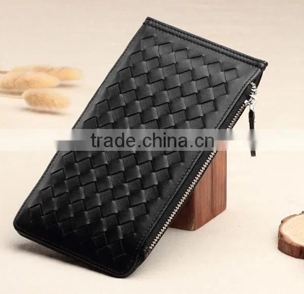 Ladies Woven Sheep Skin Leather Wallet With Zipper Genuine Leather Long Wallet for Women photo-6