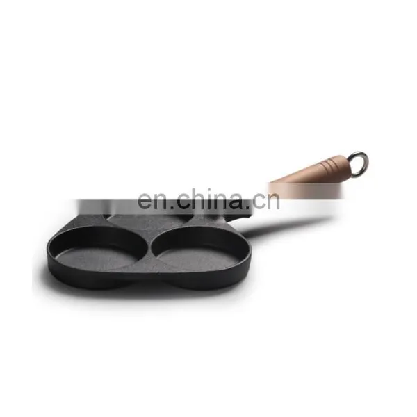 Cast Iron Divided 3 Egg Frying Pan With Wood Handle photo-3