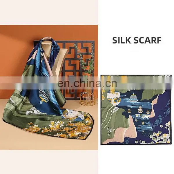 Luxury Vintage Unique Pattern Custom Square 100% Natural Silk Scarves For Women photo-3