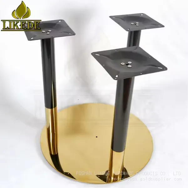 Newest High Quality Shiny Gold Black Big Large Heavy Duty 3 Pillars Columns Stainless Steel Table Base photo-3
