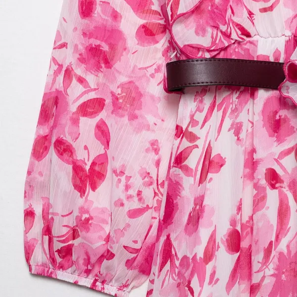 Spring and Summer New European and American Style Women's Fashionable Temperament Long Sleeved Dress With Belt and Printed Dress photo-3