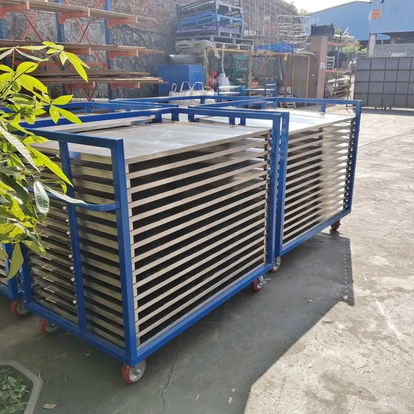 Industrial Multi-Tier Drying Trolley With Red Casters, Heavy Duty Tray Rack Cart for Food Processing and Agricultural Drying