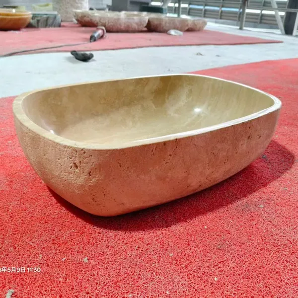 Natural Modern Travertine Marble Stone Rectangle Shape Polished Countertop Hand Wash Sink Custom Size for Bathroom Hotel Villa photo-3