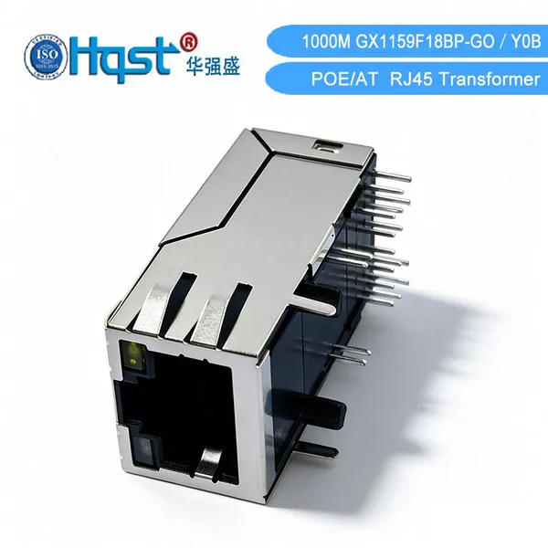 Industrial 1000M POE+ RJ45 Connector GX1159F18BP-GO/Y0B 2250V Isolation Gold Plated Ethernet Socket Transformer