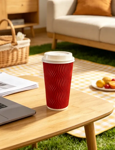 Biodegradable Custom Logo Disposable Hot Coffee Paper Cup With Lid Single Double Ripple Wall photo-2