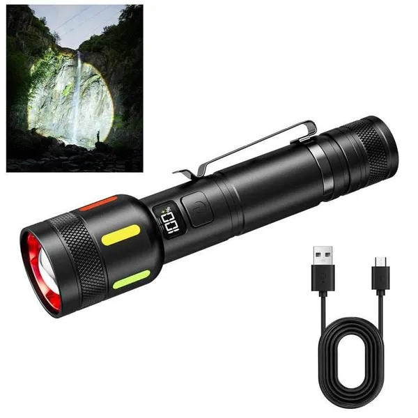 Wholesale 700LM White Laser Flashlight With Power Bank Function 500M Long Range Telescopic Zoom Rechargeable Torch Digital Battery Display