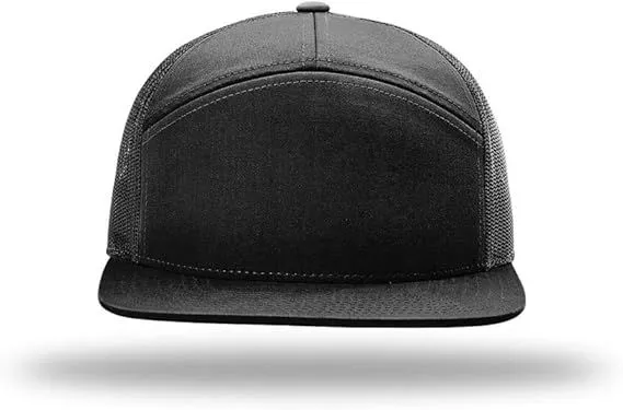 Blank 7 Panel Flat Bill Mesh Trucker Hat Breathable Snapback Baseball Cap Custom Logo Outdoor Sports Hat for Wholesale photo-2