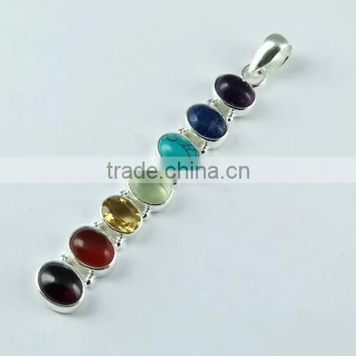 Perfect Multi Color 925 Sterling Silver Chakra Pendant, Gemstone Silver Jewelry, Handmade Silver Jewelry photo-3