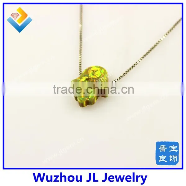 Fashion Synthetic Silver 925 Sterling Silver Chain OP46 Yellow Opal Hand Pendant Necklace photo-3