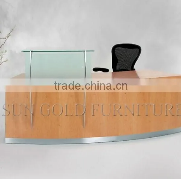 Modern Chinese Factory Wholesale and High Quality Curved Stainless Steel and Wood Office Table,Office Reception Desk (SZ-RT042) photo-3
