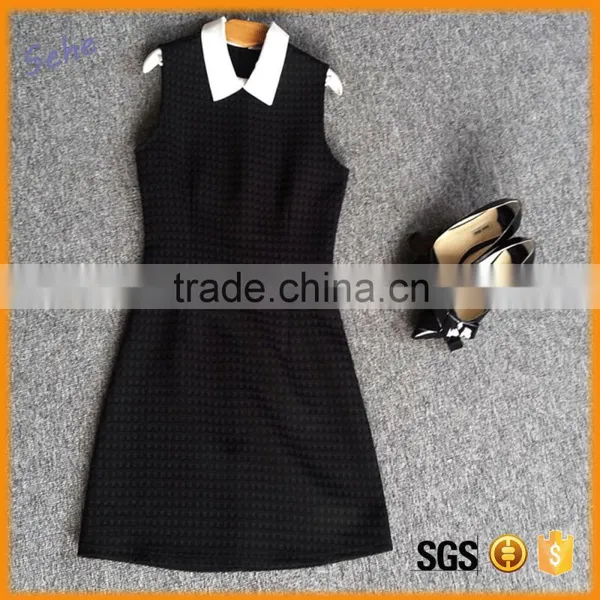 Black and White Peter Pan High Collar Bodycon Career Professional Dresses